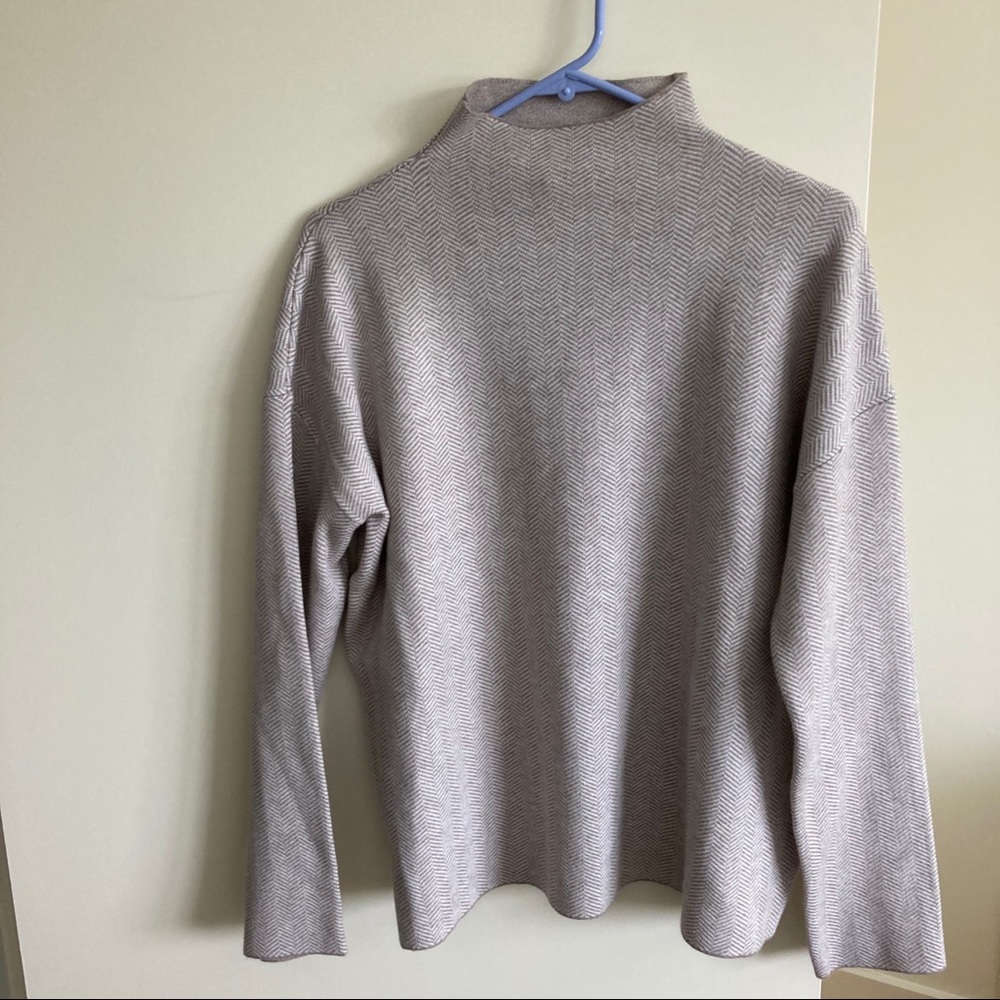 Light brown and white striped collared sweater